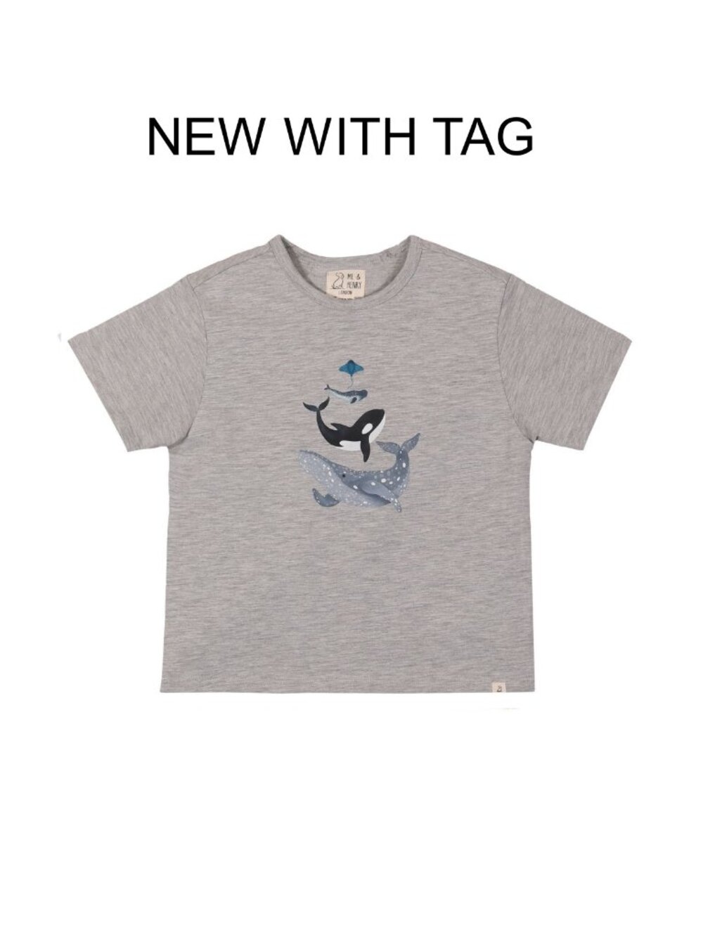 NWT - ME&HENRY Grey S/S Tee w/ Orca, Seal, Stringray, Humpback Whale Size 5/6Y